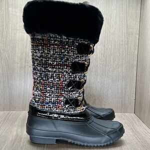 INC International Concepts Winter Boots Women Size 6 Tweed Faux Fur Lined Black